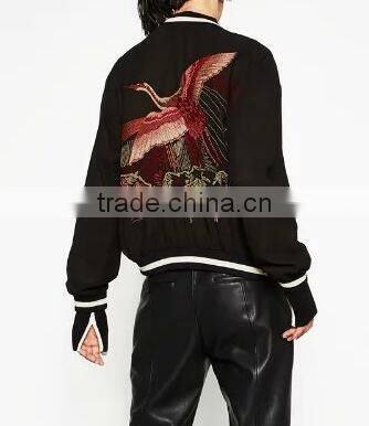 Runwaylover EY1030C Wholesale Fashion Women Solid Color Bomber Cropped 100% Nylon Embroidery Jacket