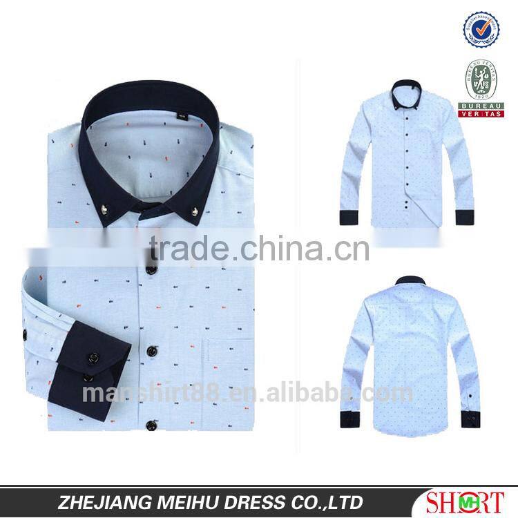 mens long sleeve contrast color printed oxford casual shirt