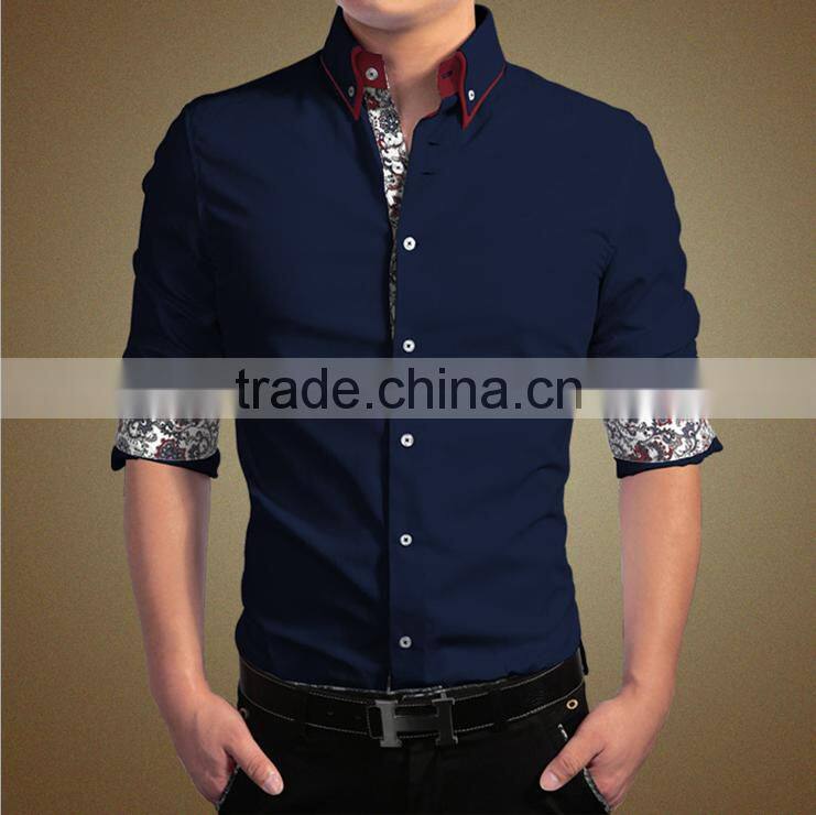 2015 New style 100% cotton long sleeve double collar men dress shirt in bulk