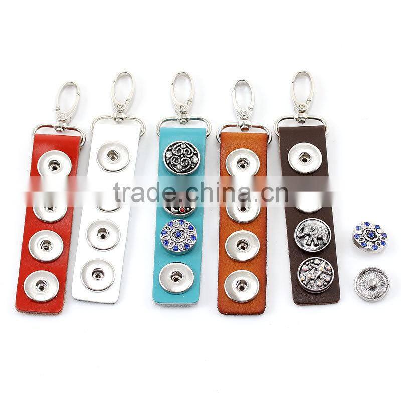 Mixed Real Leather Snap Buttons Key Chains W/Lobster Clasp