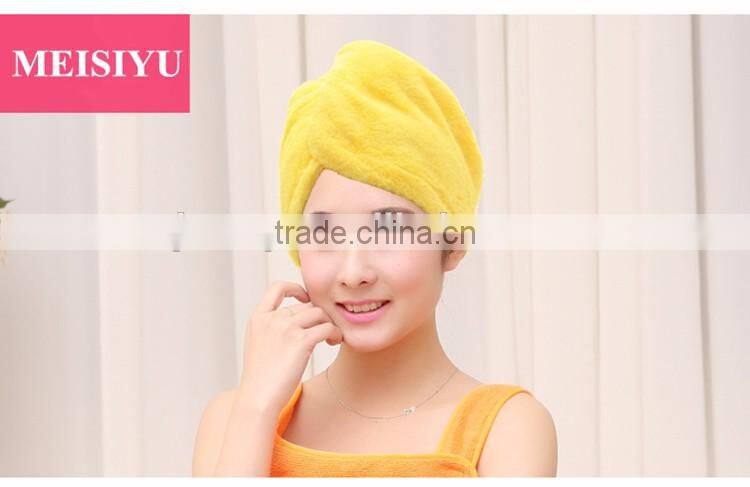 towel shower cap ,quick drying hair towel wrap with button wholesale