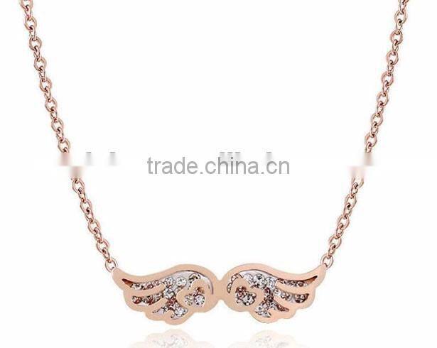 316 Titanium Stainless Steel Angel Wing Pendant Choker Chain Necklace Shiny Crystals Wing Fashion Jewelry