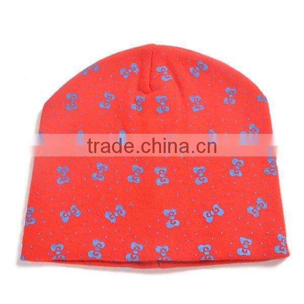 winter korea style 100%cotton cute boys&girls bowknot pattern baby beanie hat