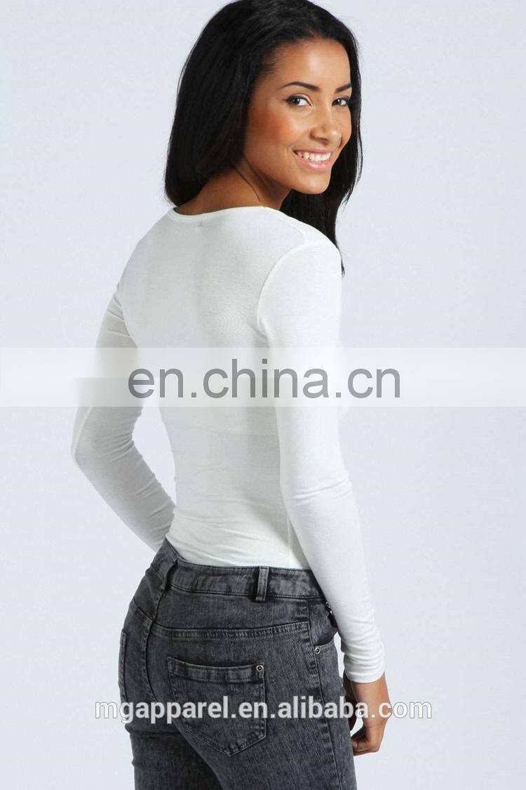 Hot selling long sleeve V neck tight woman adult bodysuit