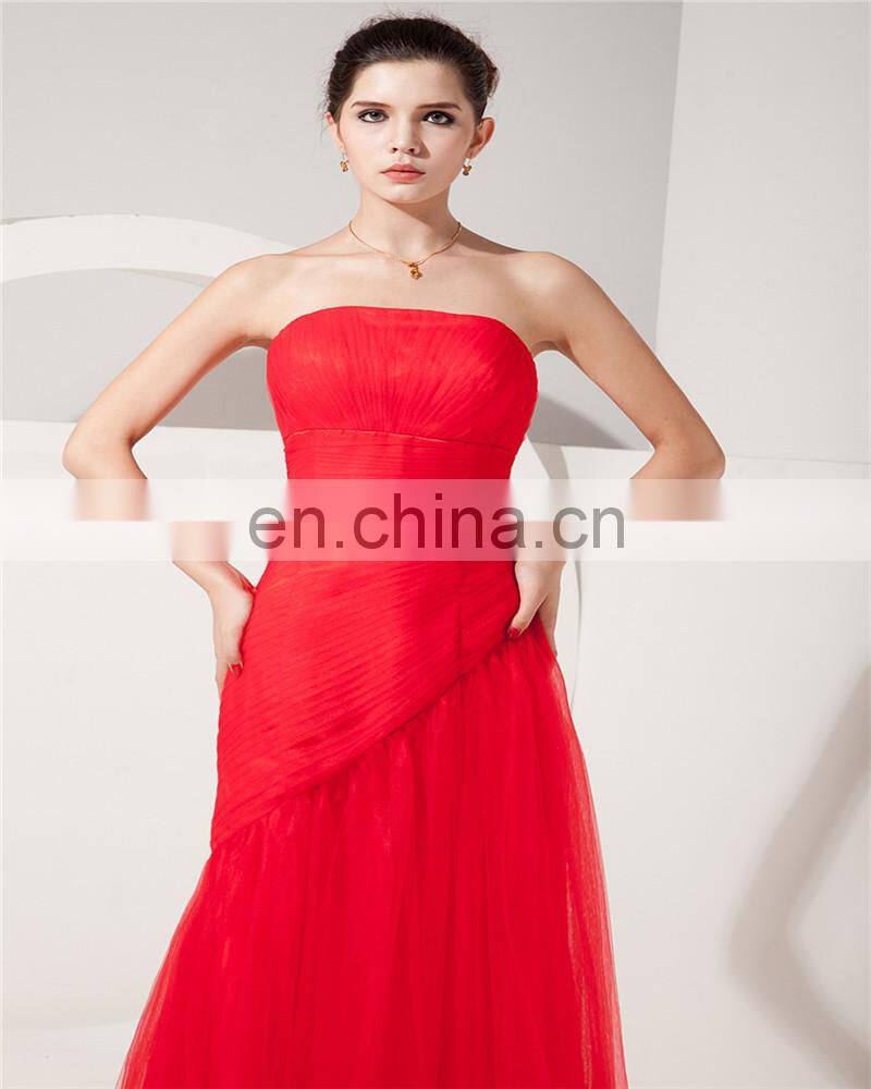 Red Evening Gowns Tulle Strapless Floor Length Lace-up Mother Of The Bride Dress With Jacket