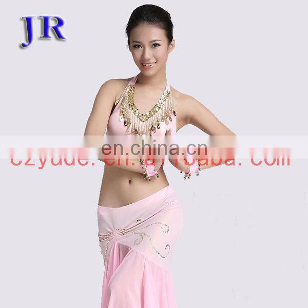 Sexy ice silk belly dance sequins beaded tassel tops with chest pad S-3002#