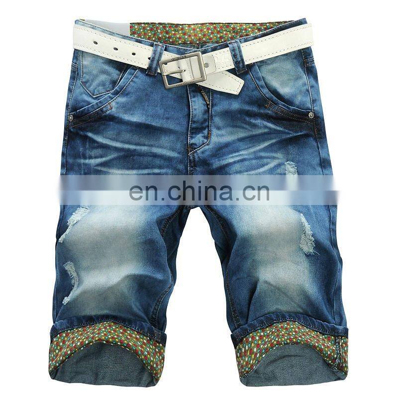 DiZNEW Custom High Quality Wholesale Ripped slim fit denim bermuda shorts men