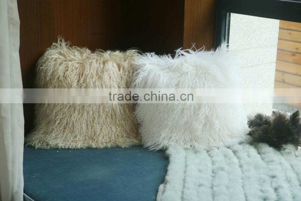 Soft long wool sheepskin throw pillow filling with polyester wadding,sponge