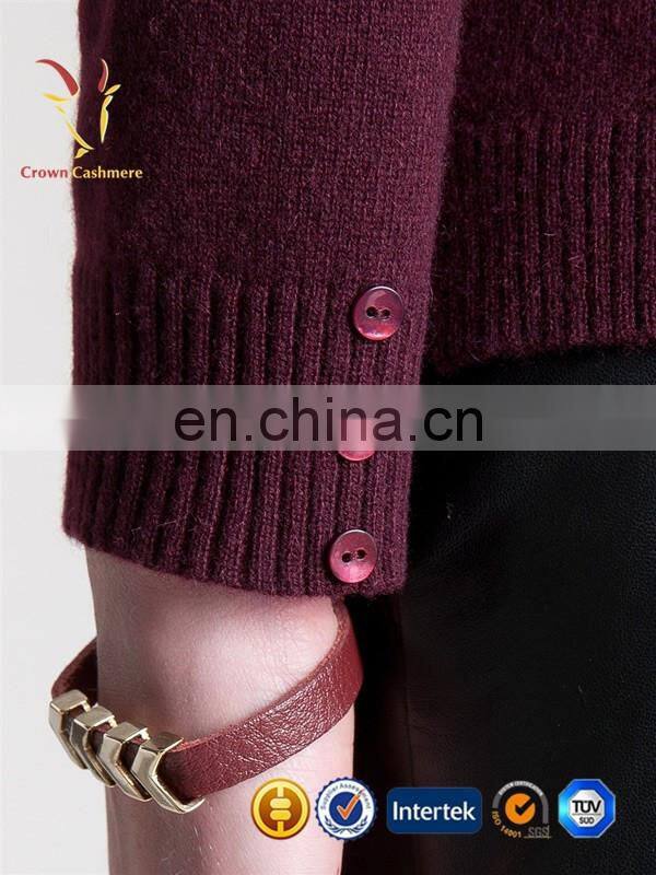 Ladies fashion cashmere knit sweater button back design sweater