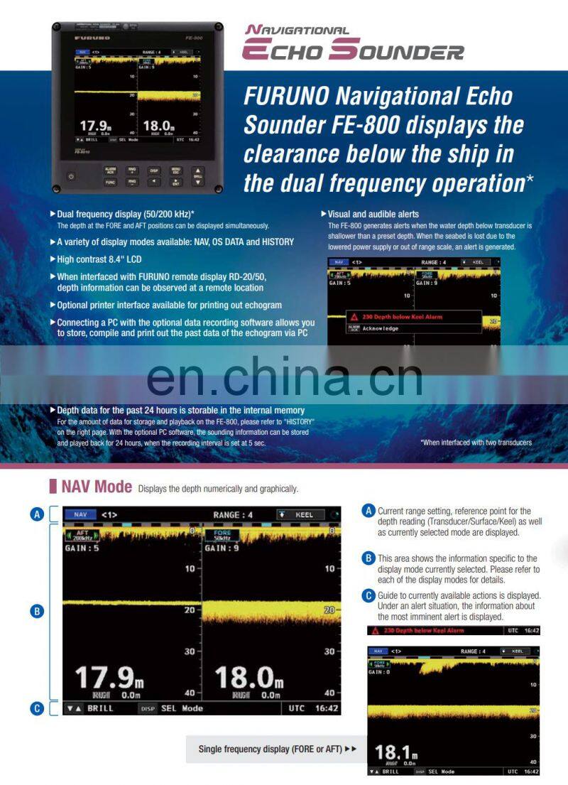Marine electronics maritime navigation communication FURUNO FE-800 50 or 200KHz frequency radio IMO navigational echo sounder
