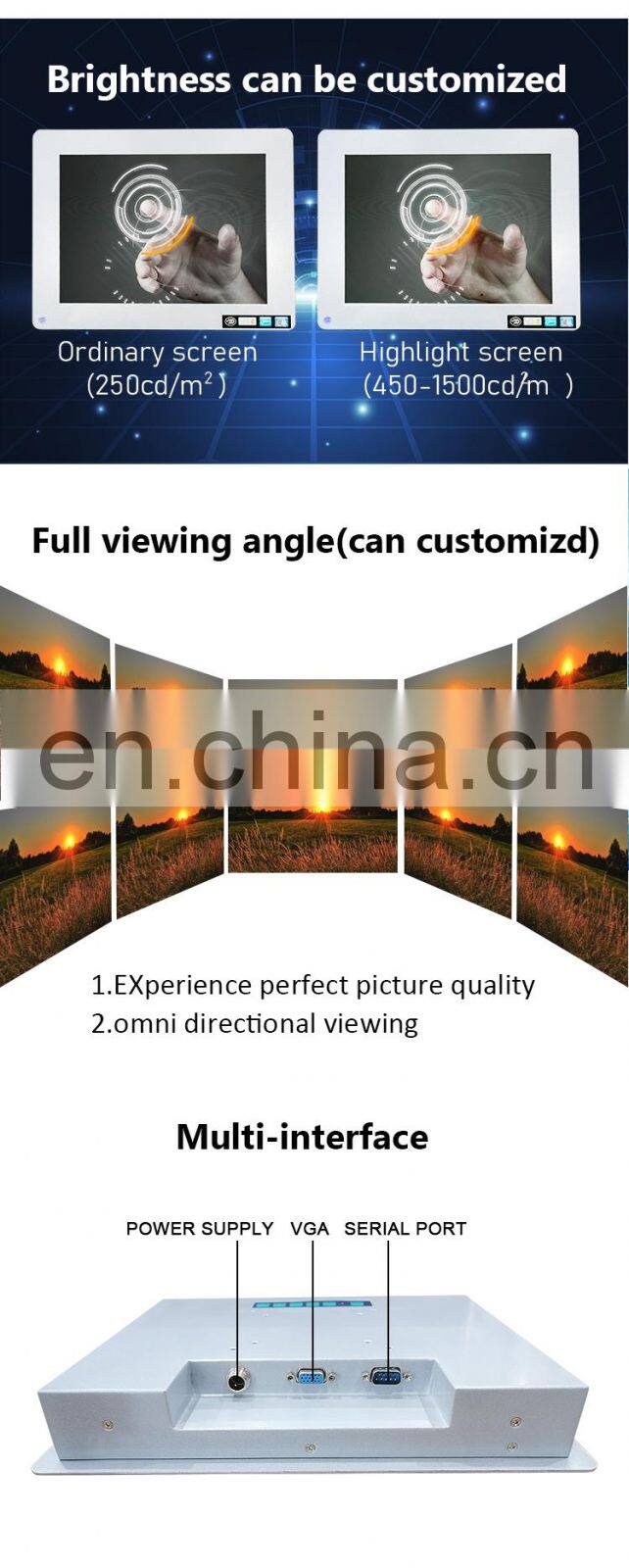 12" industrial VGA Metal Case Embedded Monitor Touch Screen LCD Display DC12V 2A