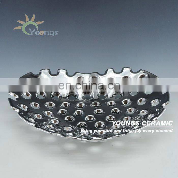 Jingdezhen Ceramic Hand Painted Crafts Silver Plating Heart Shape Fruit Plate