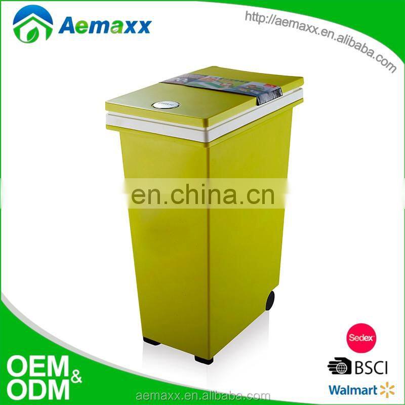 Hot selling square design plastic dust bin with wheel dustbin plastic bedroom dustbin modern dustbin swing lid