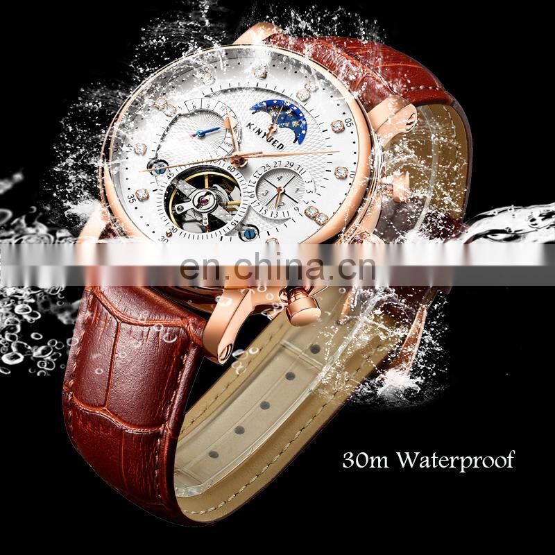 KINYUED J025 Men's Mechanical Watch Leather Belt Automatic Calendar Auto Date Luxury Men Watches