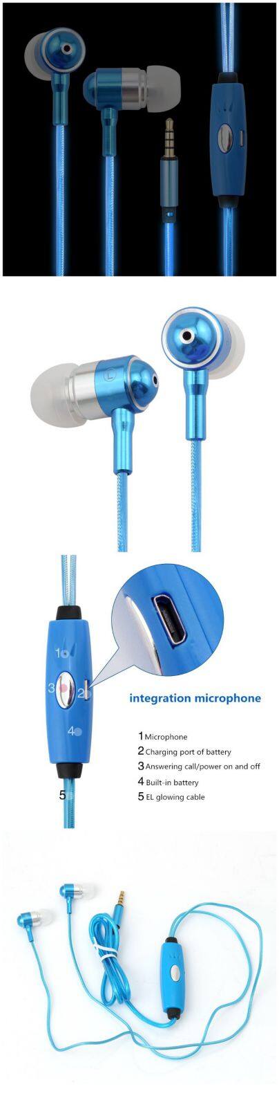 Popular hot sale micro earpiece glowing headphones led light earphones