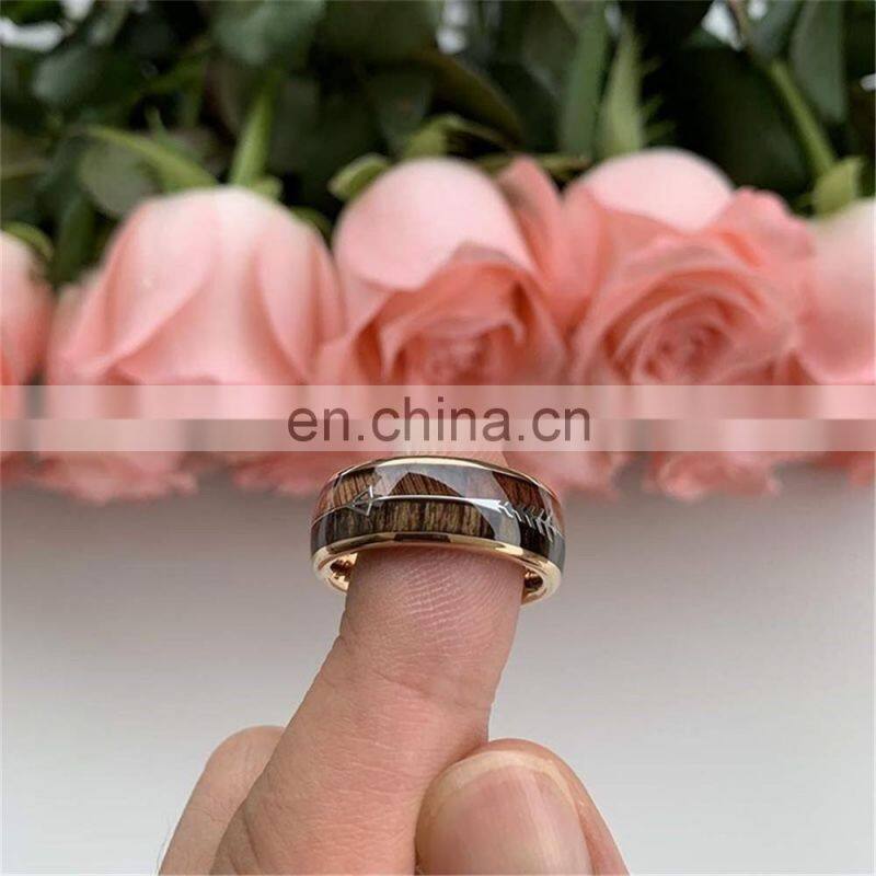 2020 Fashion Trendy Simple Casual Sporty Stainless Steel Rose Gold Arrow Wood Grain Ring for Men Women Jewelry Never Rust Rings