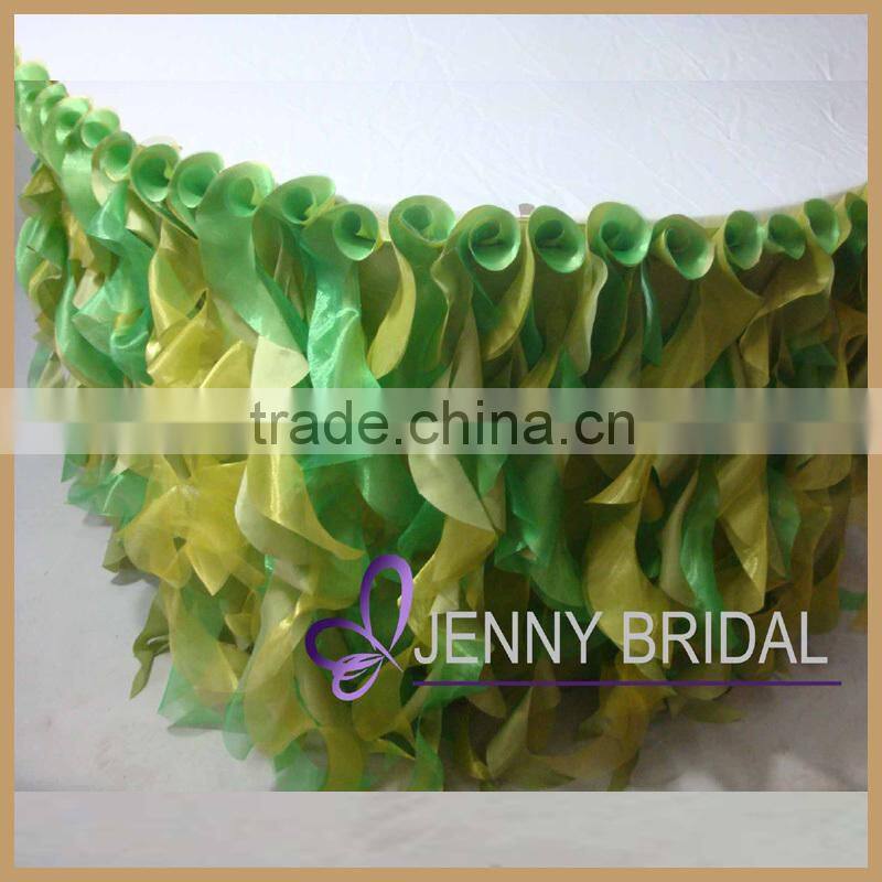 TS055F hot selling banquet taffeta and organza ruffled table skirt