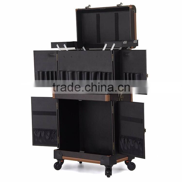 China Factory supplier OEM trolley makeup beauty artist case with mirror and wheels