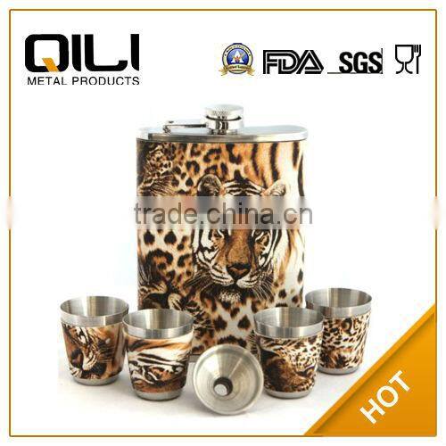 FDA 8oz stainless steel wine pot with 4 shot glass and 1 funnel