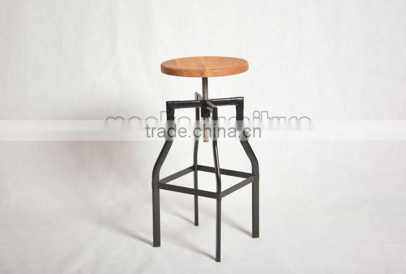 Timber Seat Swivel Turner Industrial Bar Stool