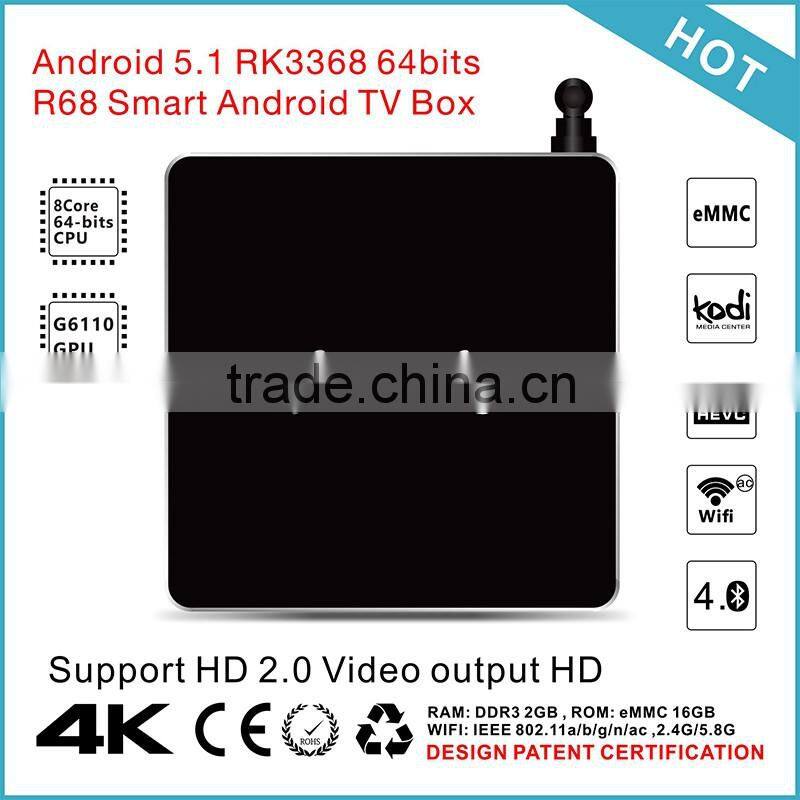 WiFi Bluetooth 4.0 Support 100M LAN 64Bits RK3368 Octa Core Metal Shell Beelink R68 Mini TV Box Android 5.1
