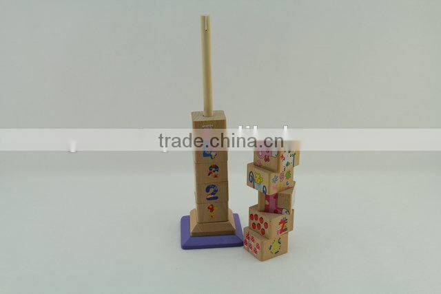 Wooden educational digital building block tower toys for babies