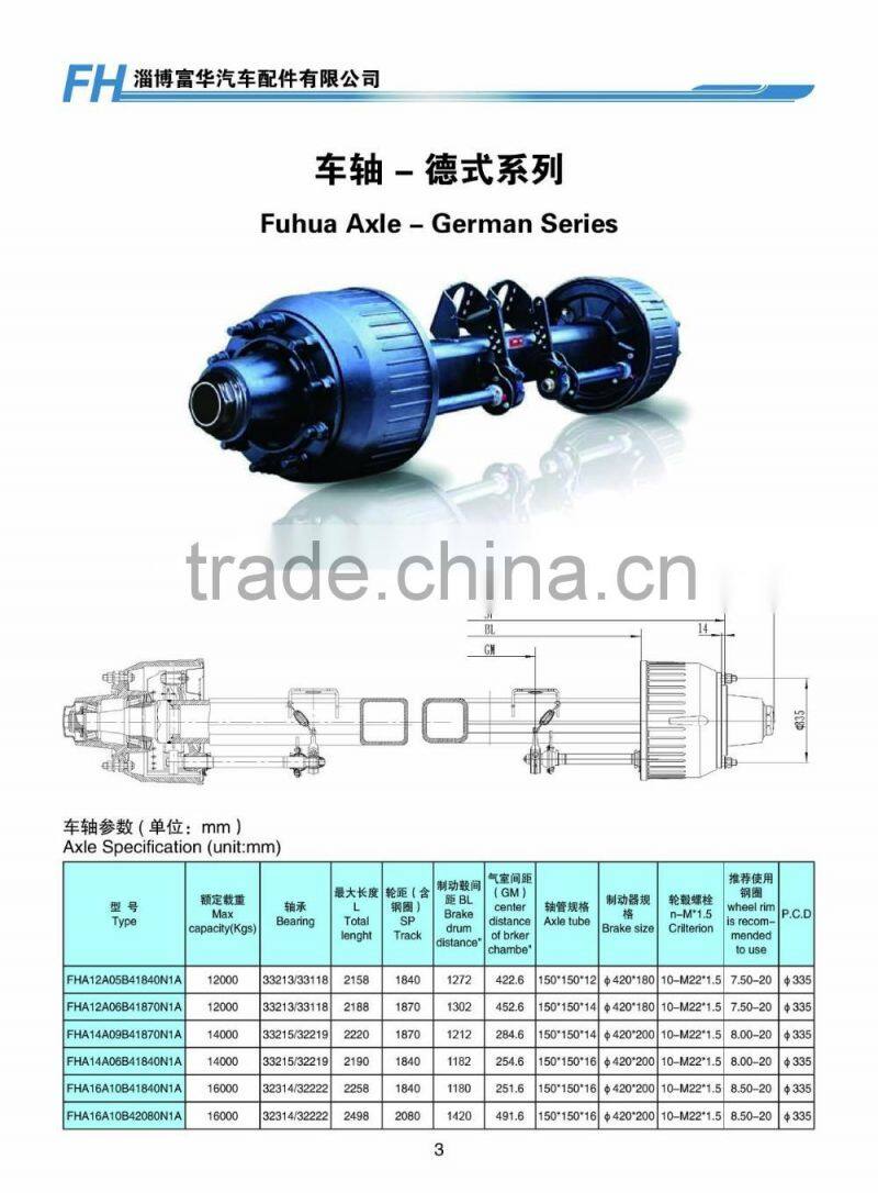 Germany type trailer axle for truck