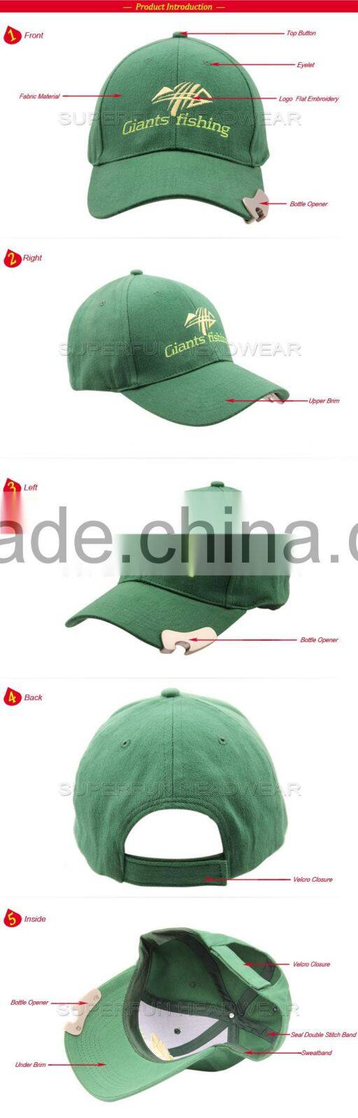 embroidery logo hot sale cap with bottle opener