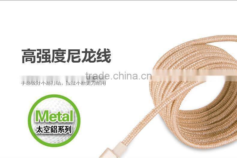 Original GOLF 3M Metal nylon weave Micro USB 2.1A Fast Sync And Charge cable for Android Mobile Phone