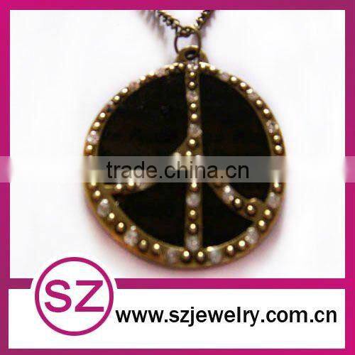 Antique night owl necklace enameled brass pendant necklace