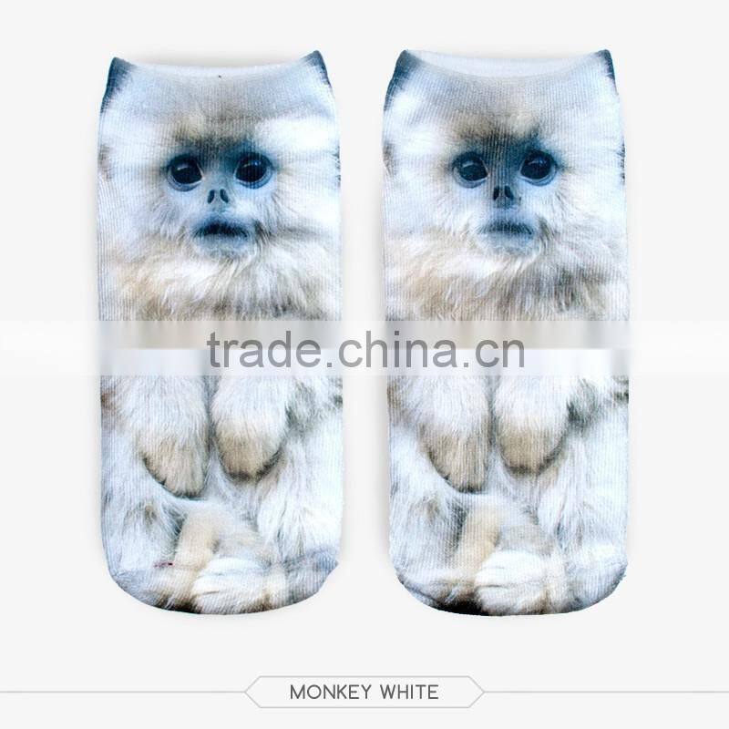 outdoor ankle white monkey high quality 3d digital full print colorful ankle socks sports unisex custom hot sale stretch spandex
