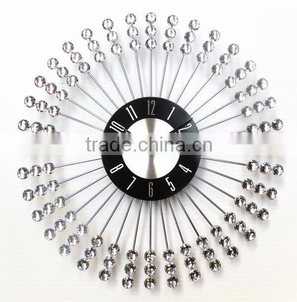 Wholesales Sunburst Wall Clock, Decorative Wall Clock in Black and brighter Plastic Bead