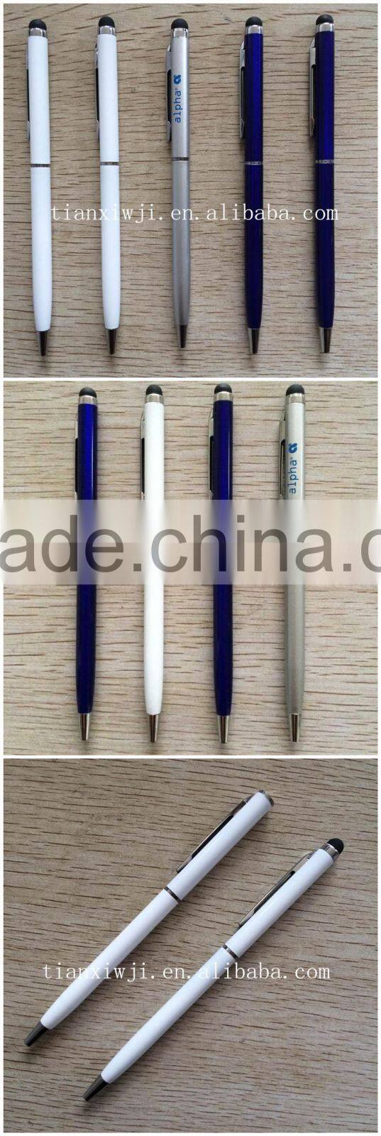 Thin twist metal ball pen with stylus touch screen