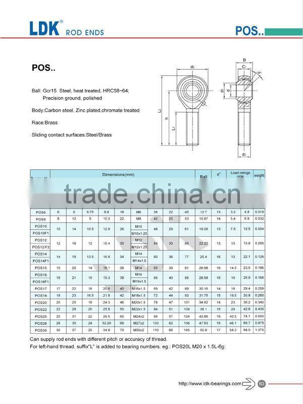 LDK TS16949 Certificated rod ends bearings pos10ec