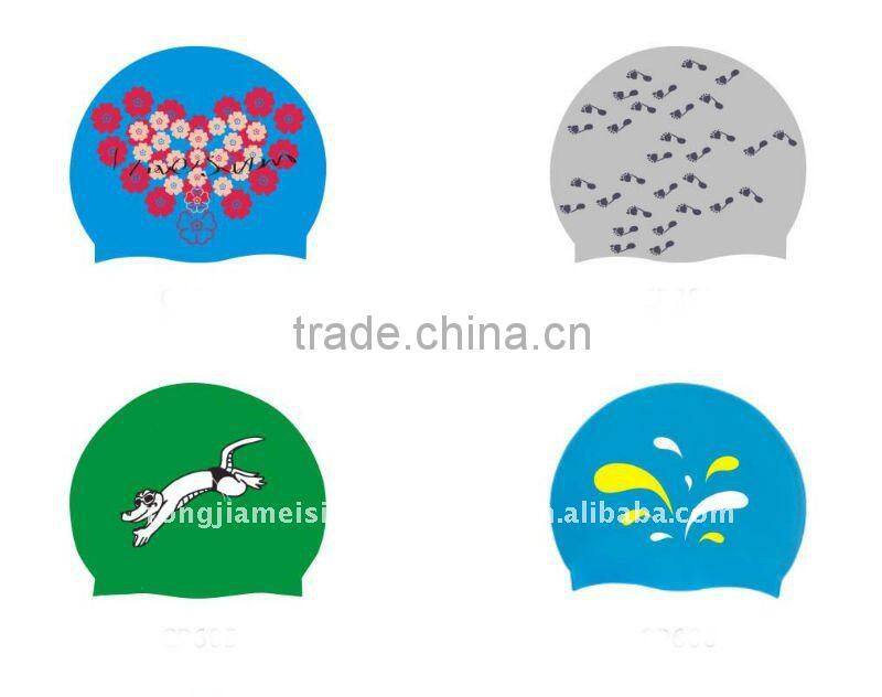 Hot sales! printing silicone swim cap ,funny silicone swimming cap