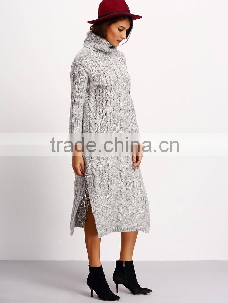 2016 cold winter thick long sleeve mock neck pullover long women sweater dress
