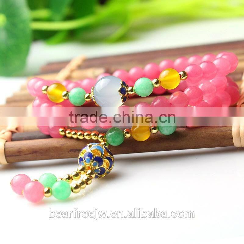 Natural Watermelon Color Malaysian Jade Buddhist Prayer Beads Tibetan Mala Wrap Bracelet
