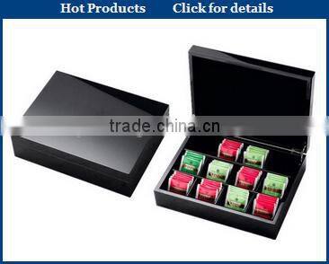 wooden tea box container glass lid with divisions