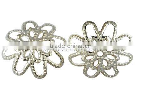 Bead Caps, Iron, Nickel Color, about 16mm long, 16mm wide, 3mm thick, hole: 1mm.(E556Y-N)