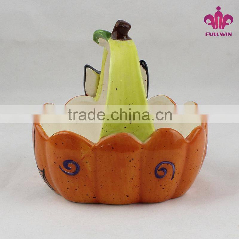 Halloween decoration ceramic basket with pumpkin design