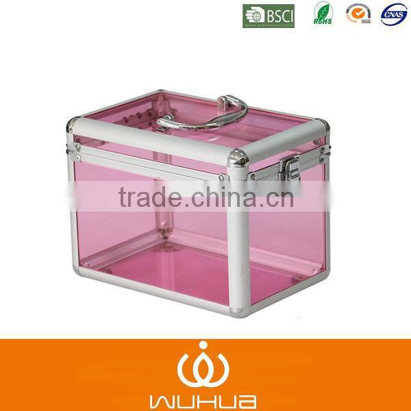 Pink empty locking aluminum carry case rivet aluminum travel case