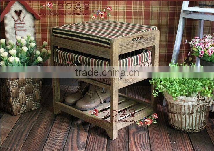 Factory direct sale sits stool ~ ~ Korean white rural style furniture queen-size bed stool wooden stool in shoes real wood