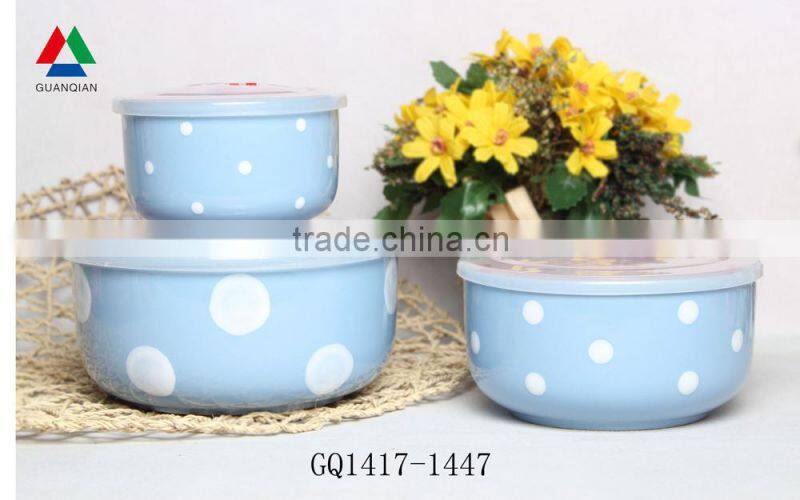 Blue color ceramic bowl set ceramic fresh bowl with lid for bulk sale