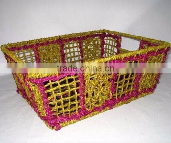 Handwoven natural plant fiber basket