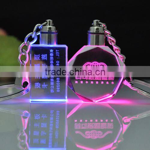 factory wholesale LED light crystal key chain with customized log for promotional gift