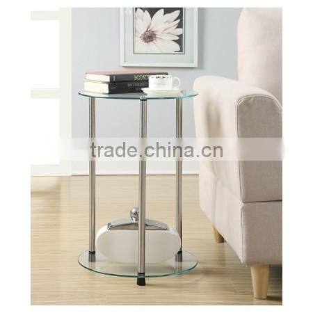 Modern home furniture tempered glass side table with gold stainless steel base