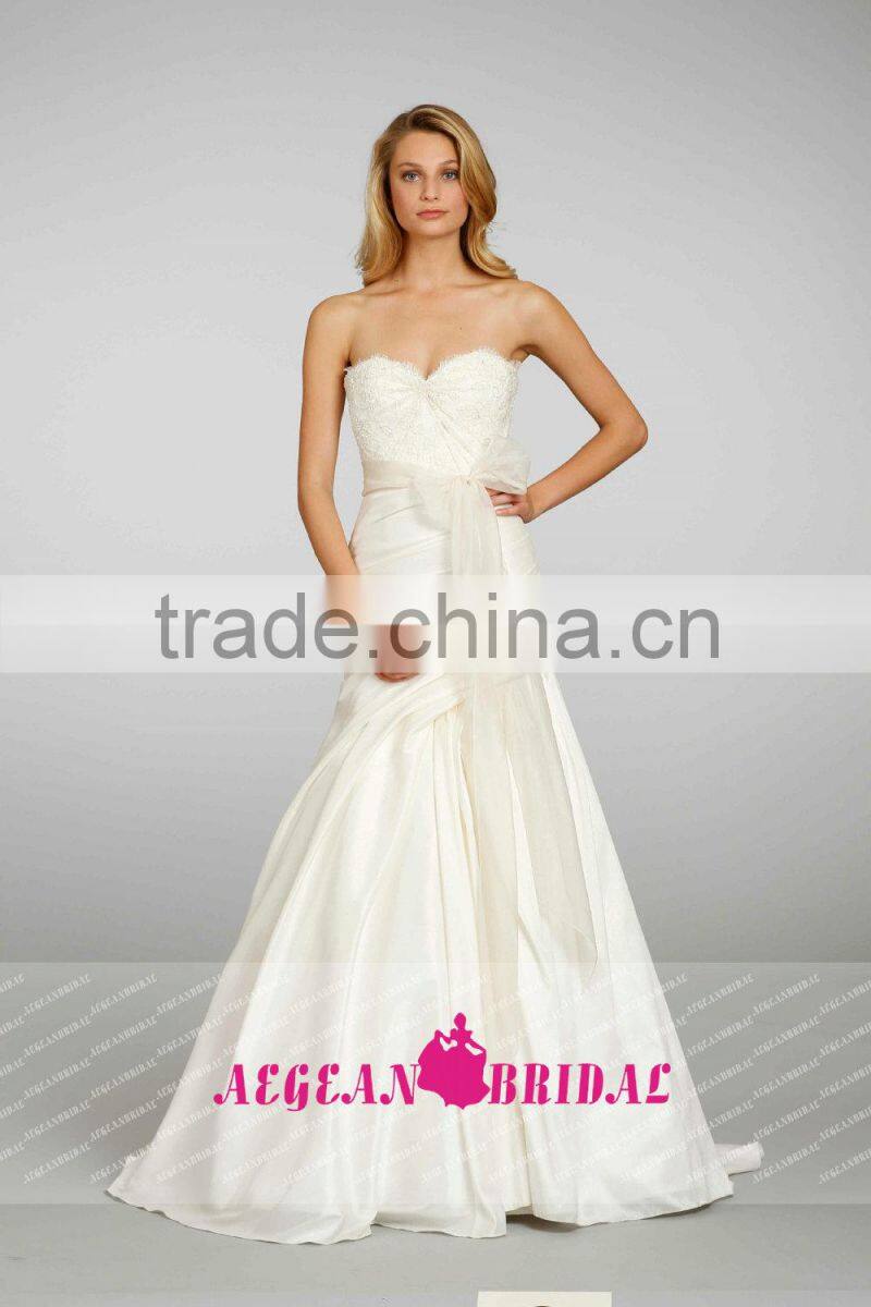 AEW13611 organza belt bow taffeta wedding dress with long skirt with corpete