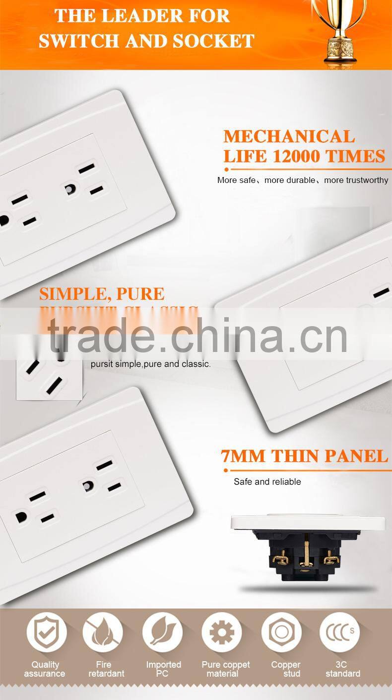 American Standard double 3 pin 6 pin electrical female socket outlet 10a wall socket