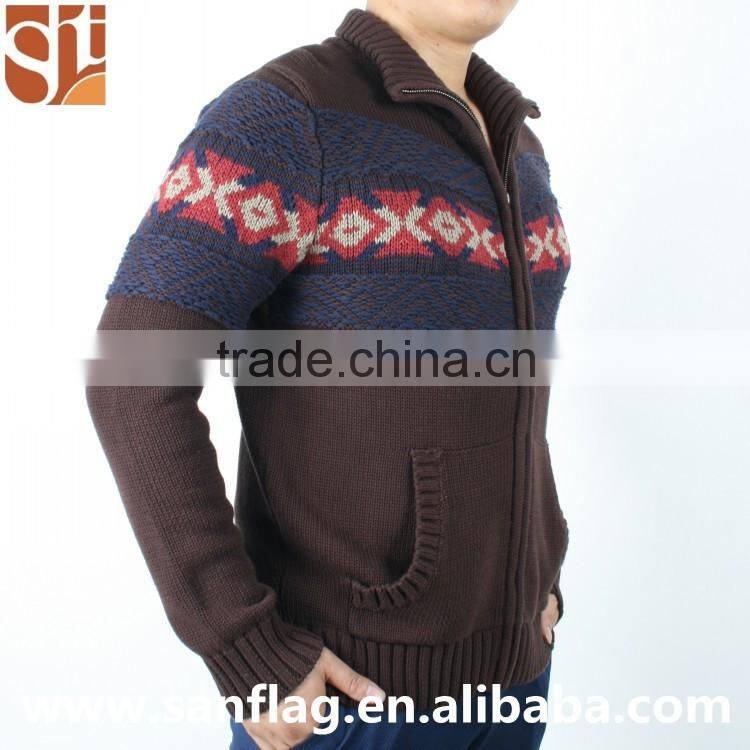 2016 China import direct man high neck long sleeve cardigan jacket with zip christmas thick knit sweater with kangaroo pocket