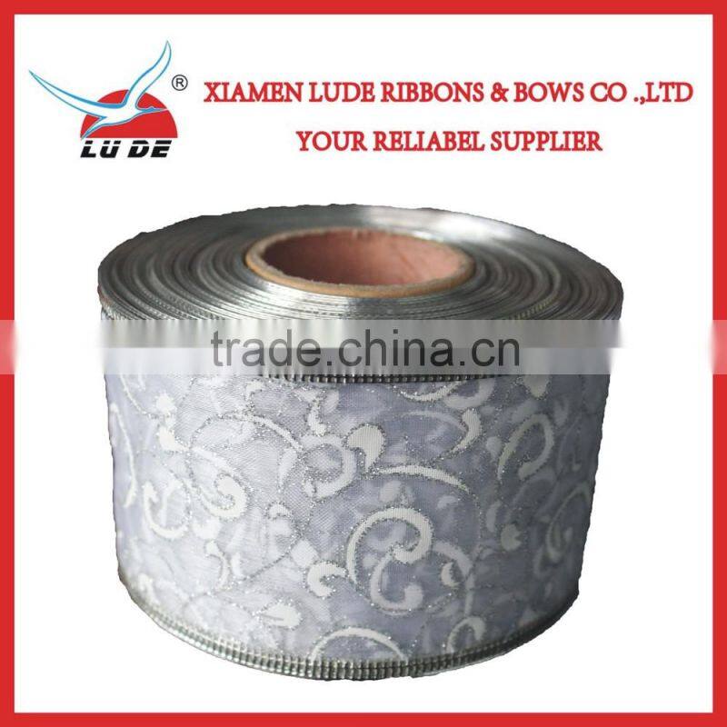 hot sale silver wired edge Christmas gift ribbon